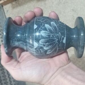 Etching Design Vase Out of Marble Stone 5.5" H small chip